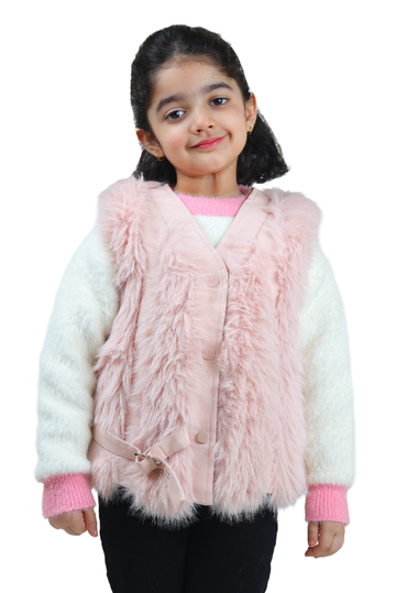 Fluffy Pink Half-Sleeve Faux Fur Jacket