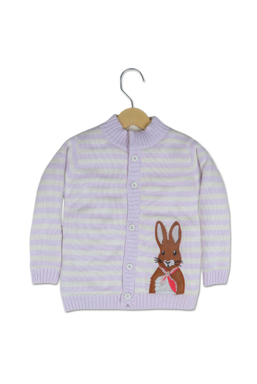 Light Purple Striped Sweater with Rabbit Embroidery for Babies