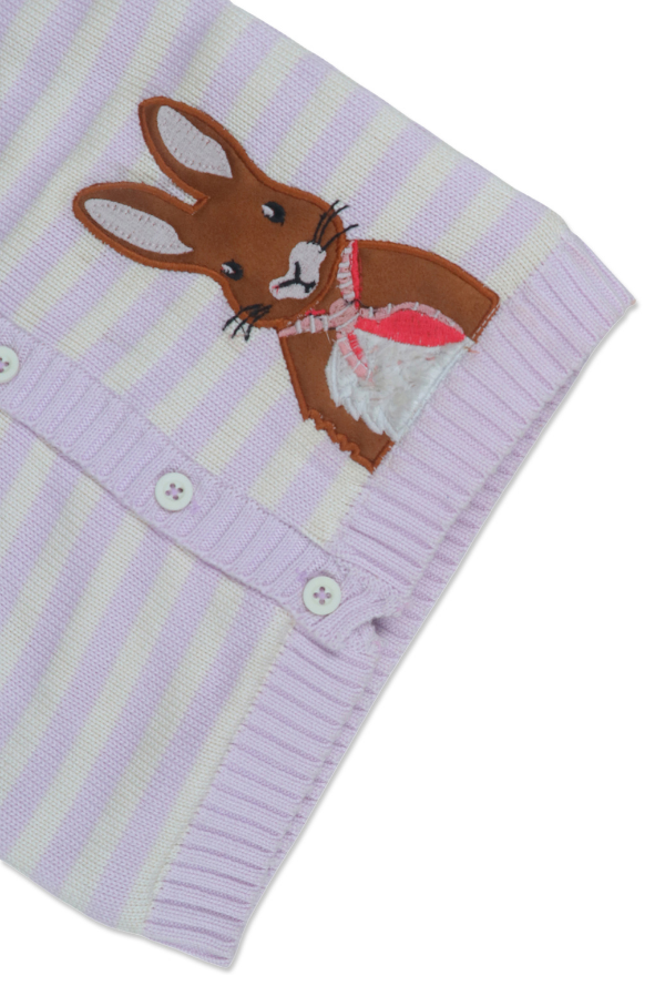 Light Purple Striped Sweater with Rabbit Embroidery for Babies