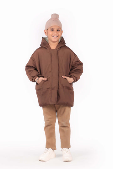 Unisex Classic Brown Hooded Winter Jacket with Ears