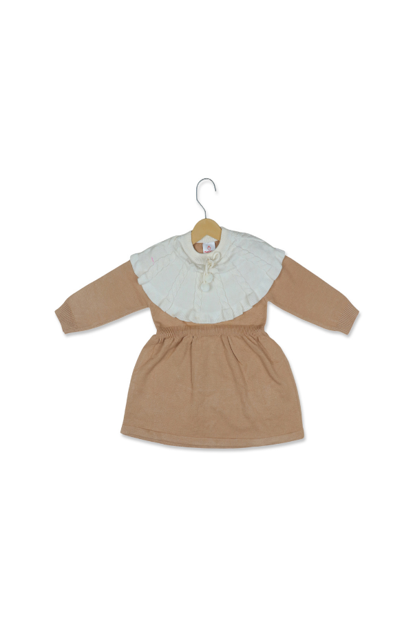 Beige and White Knitted Winter Dress for Girls