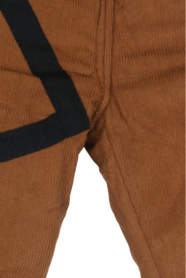 Trendy Brown Joggers with Black Geometric Design and Fleece Lining