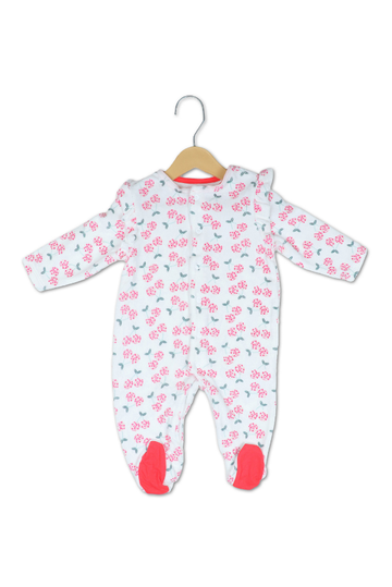 White Floral Baby Onesie with Red Soles