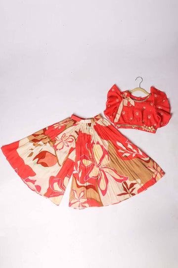 Coral Floral Print Ethnic Set