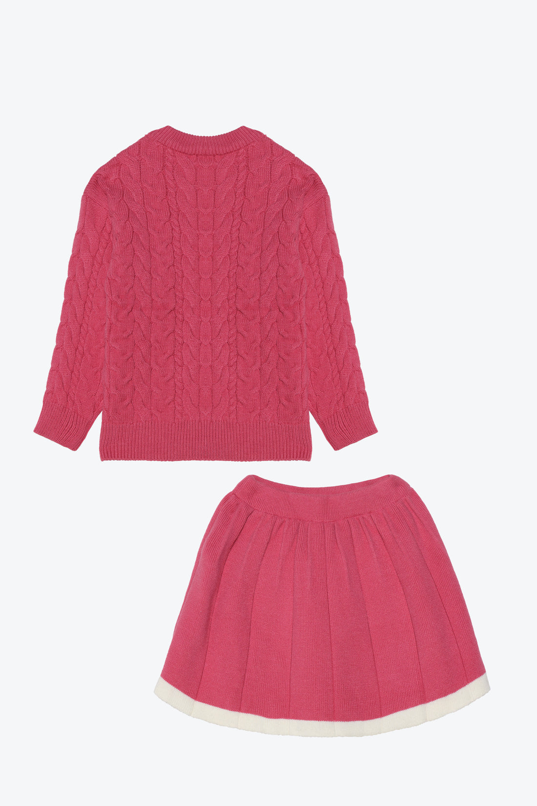 Adorable Pink Knitted Sweater and Skirt Set with Heart Detail