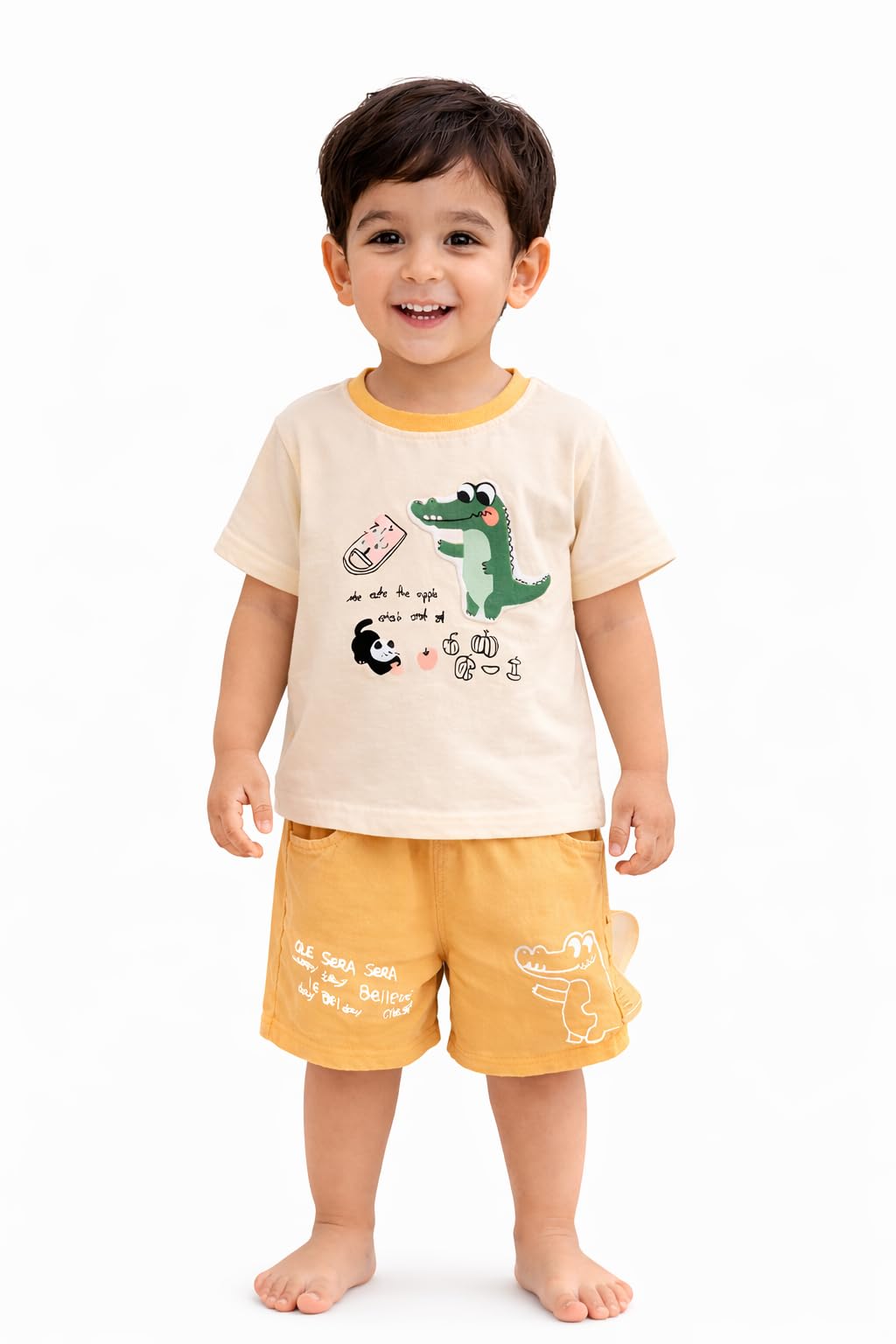 Kids Cotton T-Shirt and Shorts Set | Printed Half Sleeve T-Shirt with Elastic Waist Shorts | Casual Summer Outfit for Boys