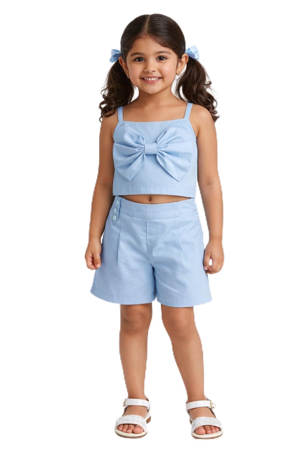 Girls Bow Crop Top and Shorts Set | Cute Summer Co-Ord Outfit for Kids | Stylish Casual 2 Piece Clothing Set