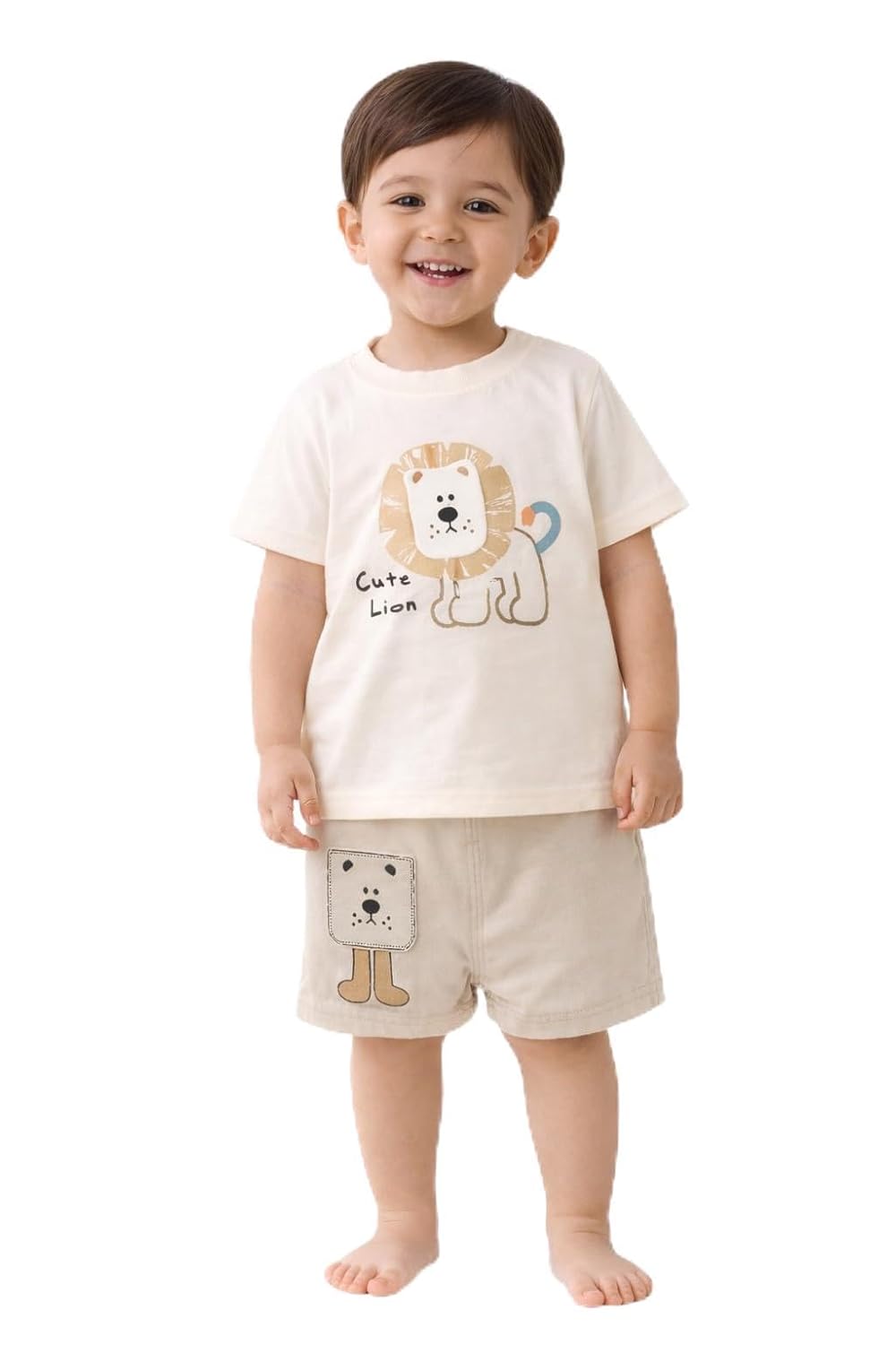 Boys Cotton Summer Clothing Set | Cute Lion Printed T-Shirt & Shorts Outfit | Soft Breathable Toddler Casual Wear Set