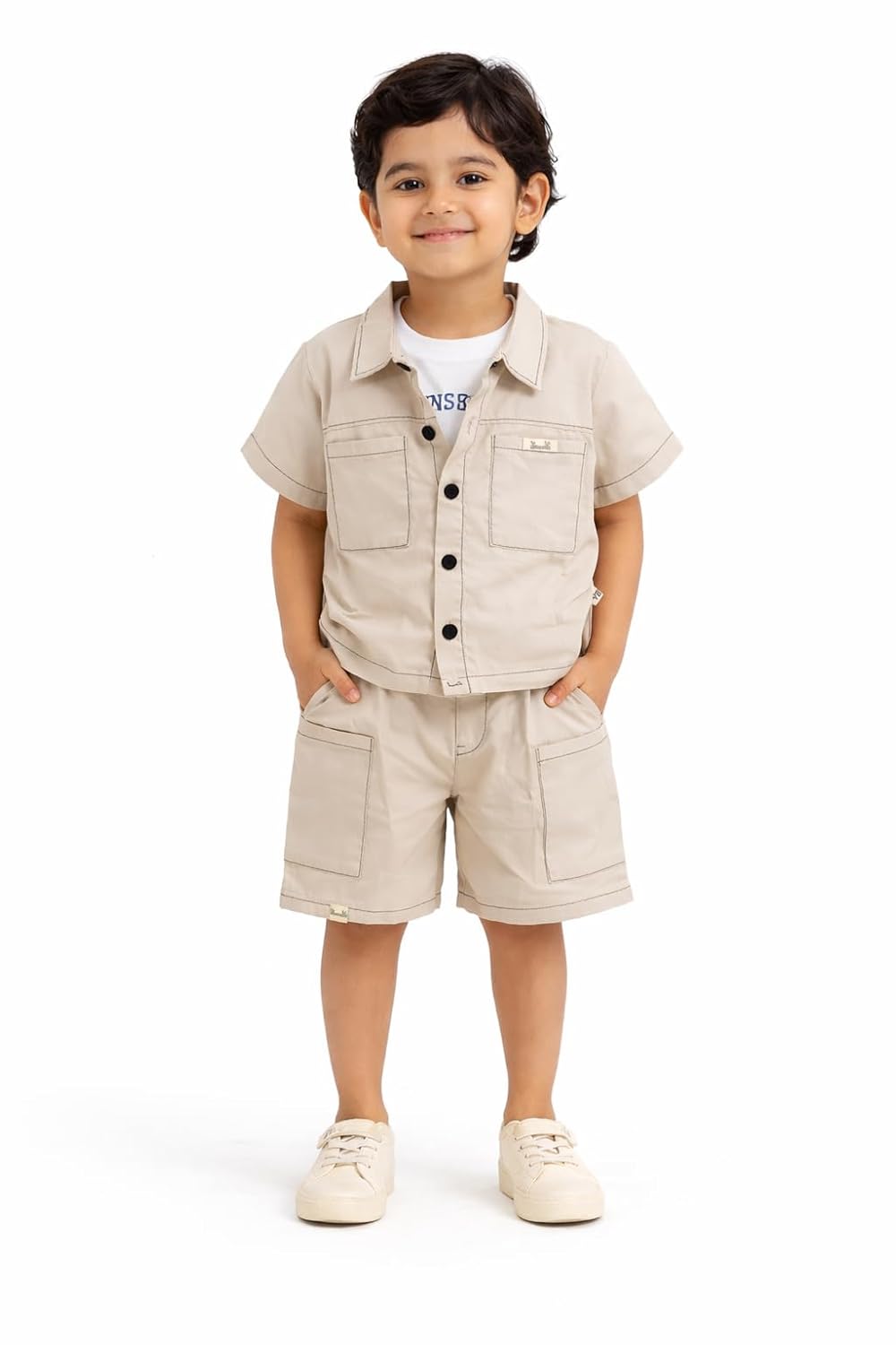 Boys Cotton Shirt & Shorts Clothing Set with Inner T-Shirt, Half Sleeve Summer Outfit, Casual Kids Co-Ord Set
