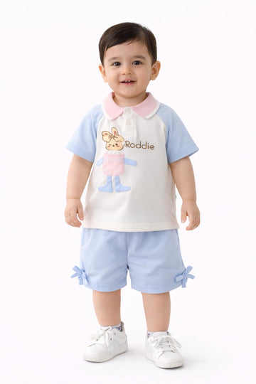 Baby Boys & Girls Cotton Summer Clothing Set | Cute Rabbit Applique Polo T-Shirt & Shorts Outfit