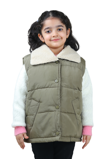 Olive Sherpa Style Quilted Half Jacket