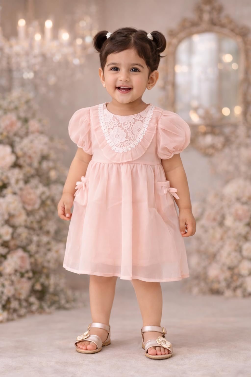 Girls Lace Party Dress | Puff Sleeve Cute Kids Frock | Soft Comfortable Toddler Dress