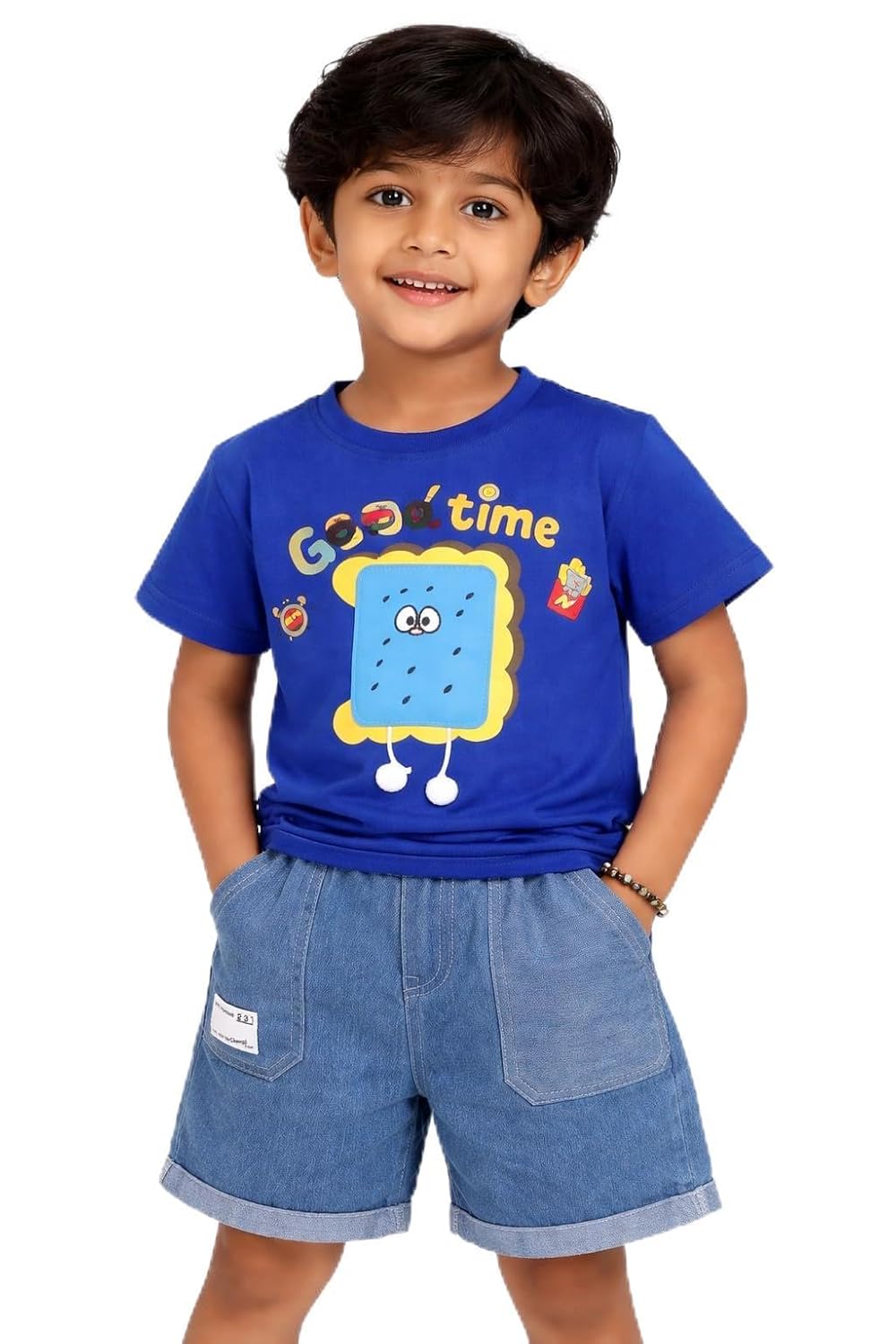 Boys Cotton Printed T-Shirt and Denim Shorts Set | Cute Cartoon Graphic Summer Outfit for Kids | Casual 2 Piece Clothing Set