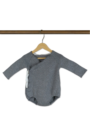 Elegant Gray Baby Onesie with White Ribbon Tie