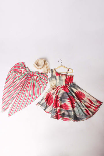 Princess Twirl Anarkali Dress | Red-Grey Party Wear