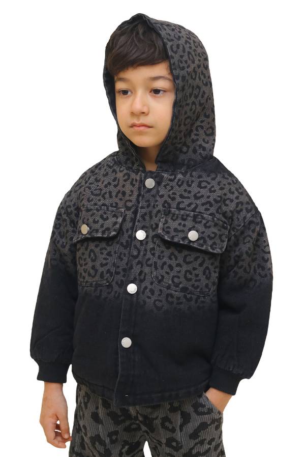 Unisex Black Leopard Print Jacket with Hood